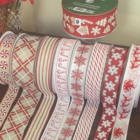 Red and White Christmas Wired Ribbon Collection, 10 Yard Roll