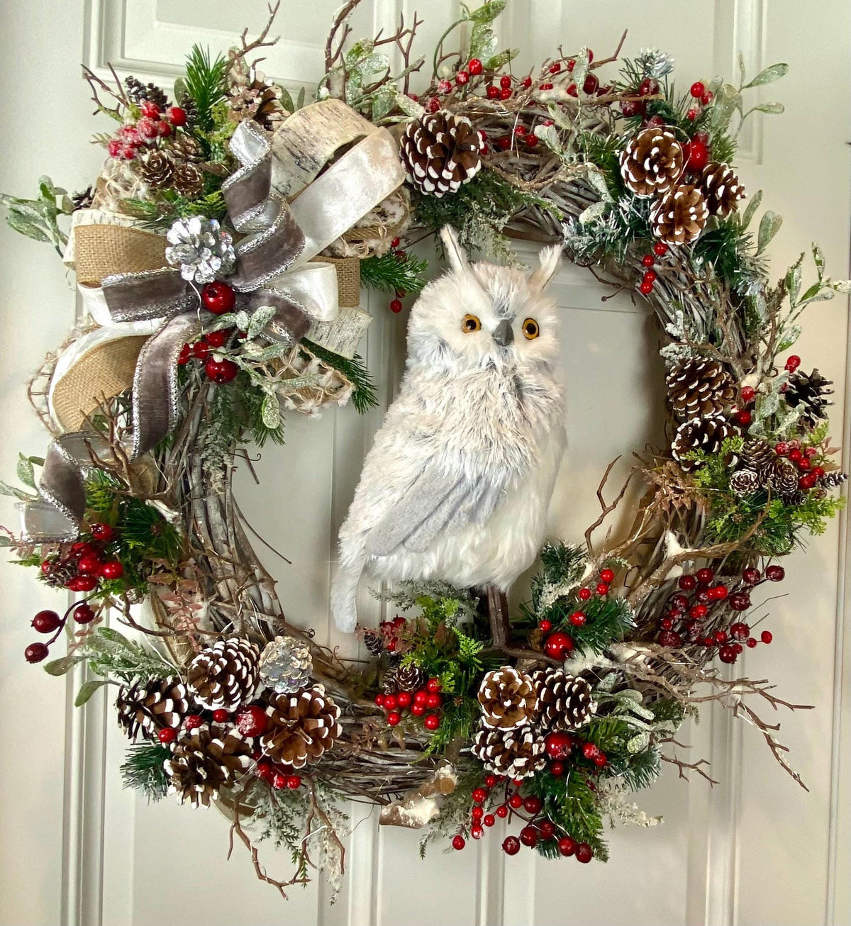 Winter Owl Wreath, Woodland Decor