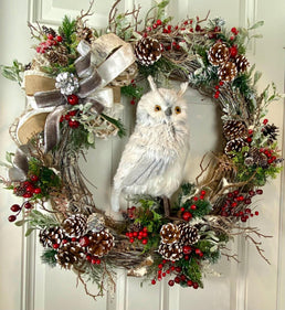 Winter Owl Wreath, Woodland Decor