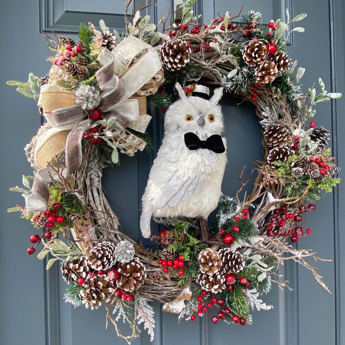 Winter Owl Wreath, Woodland Decor