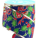 Navy Poinsettia Ornament Ribbon 2.5" or 4" (10 Yards)