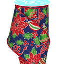 Navy Poinsettia Ornament Ribbon 2.5" or 4" (10 Yards)