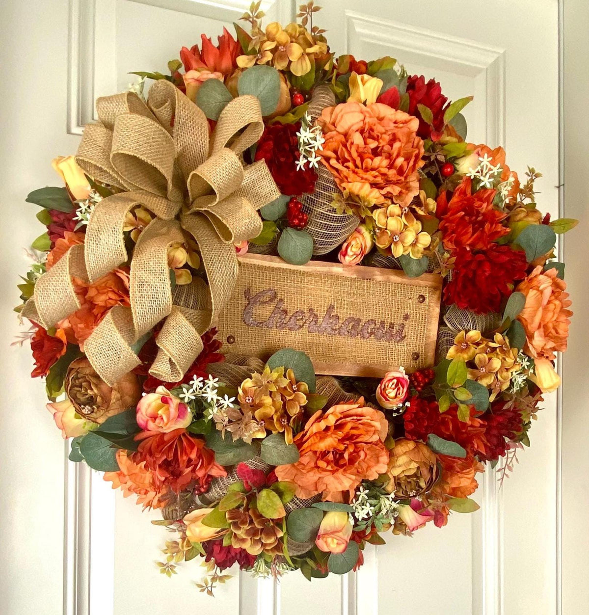 Personalized fall floral Wreath: Farmhouse Autumn Decor