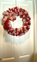 Gingerbread Ribbon Wreath, Farmhouse Holiday Kitchen Decor, Winter Front Door