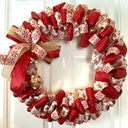 Gingerbread Ribbon Wreath, Farmhouse Holiday Kitchen Decor, Winter Front Door