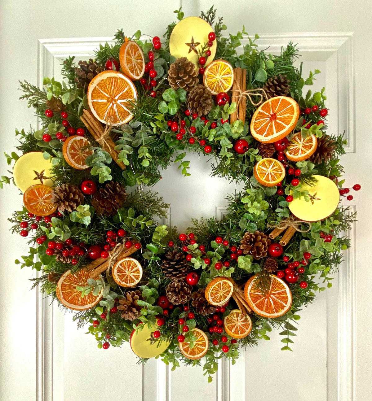 Fall-Winter Wreath with Bright Oranges, Apple Slices, Pinecones & Cinnamon Fragrance