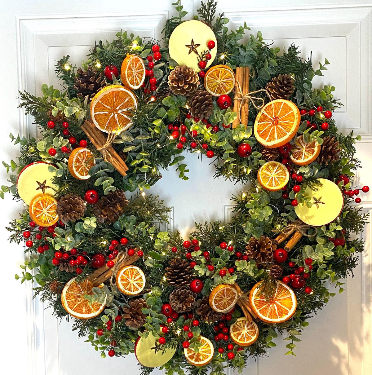 Fall-Winter Wreath with Bright Oranges, Apple Slices, Pinecones & Cinnamon Fragrance