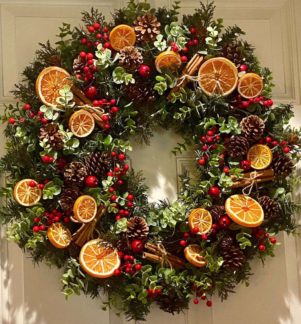Fall-Winter Wreath with Bright Oranges, Apple Slices, Pinecones & Cinnamon Fragrance
