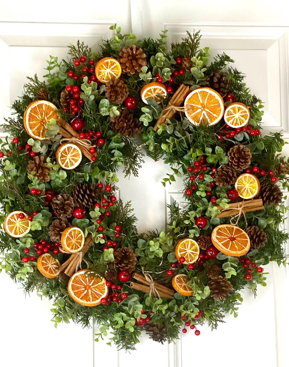 Fall-Winter Wreath with Bright Oranges, Apple Slices, Pinecones & Cinnamon Fragrance