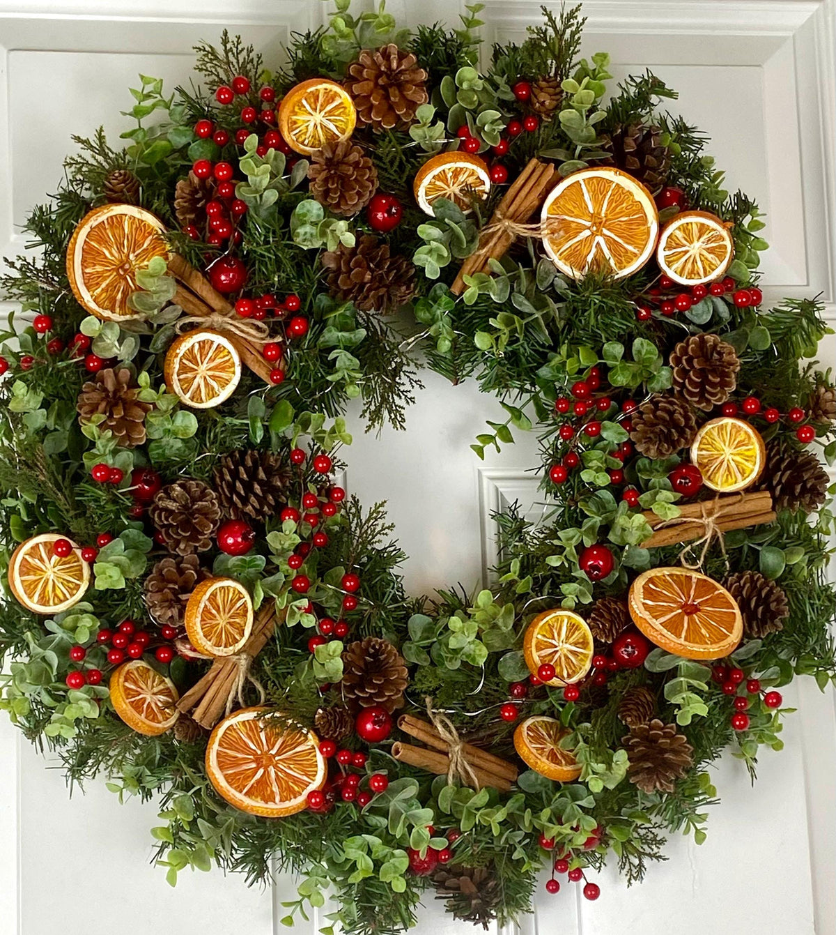 Fall-Winter Wreath with Bright Oranges, Apple Slices, Pinecones & Cinnamon Fragrance