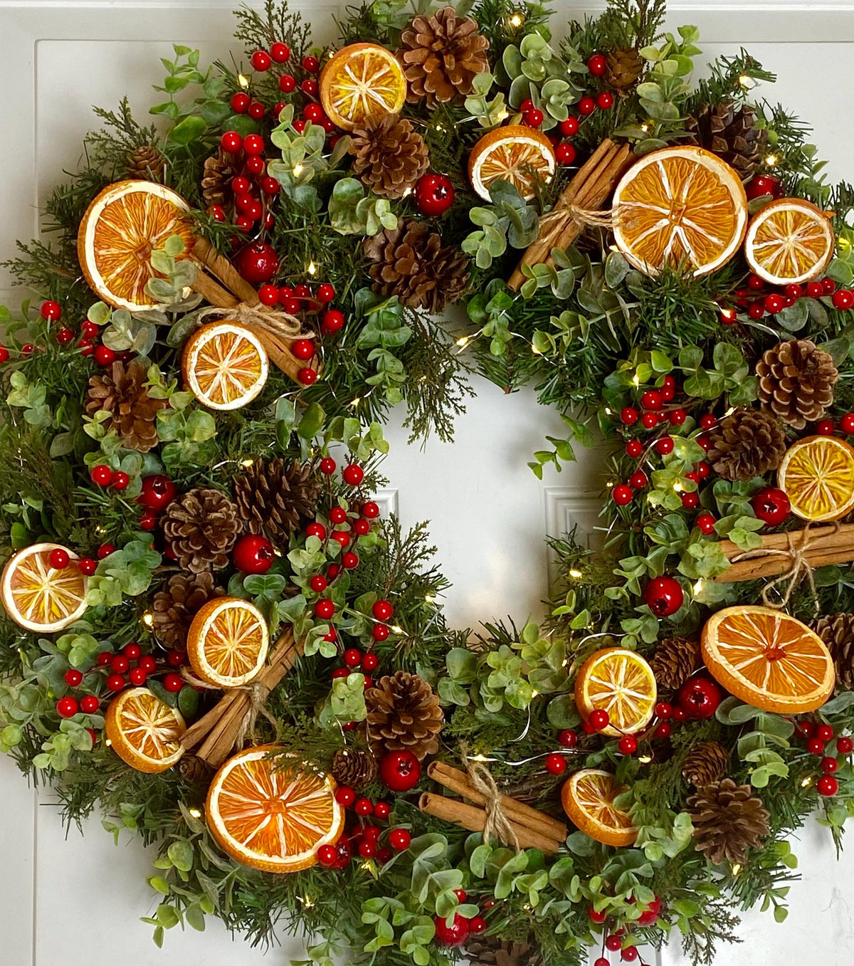 Fall-Winter Wreath with Bright Oranges, Apple Slices, Pinecones & Cinnamon Fragrance