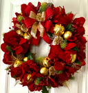Lighted Red Amaryllis Pinecone Ornament Wreath: Winter Holiday Porch Decor