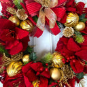 Lighted Red Amaryllis Pinecone Ornament Wreath: Winter Holiday Porch Decor