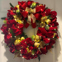 Lighted Red Amaryllis Pinecone Ornament Wreath: Winter Holiday Porch Decor