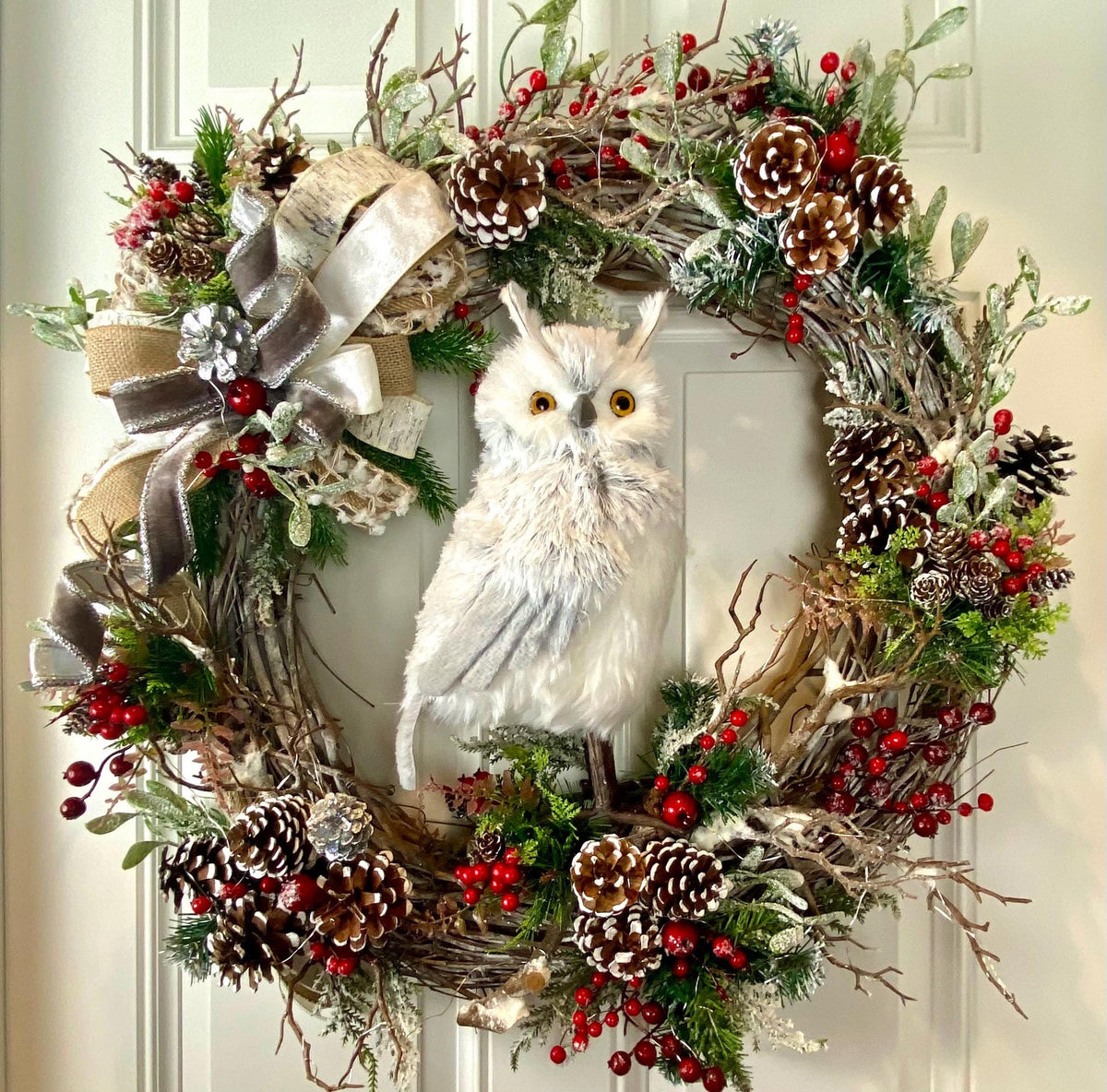 Winter Owl Wreath, Woodland Decor