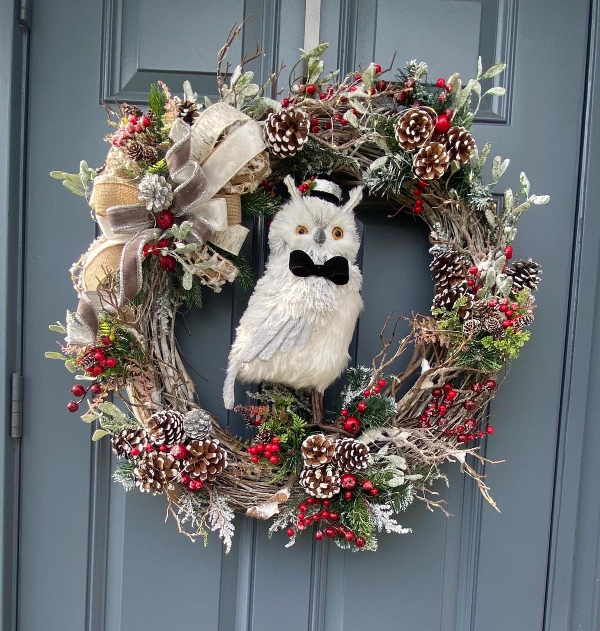 Winter Owl Wreath, Woodland Decor