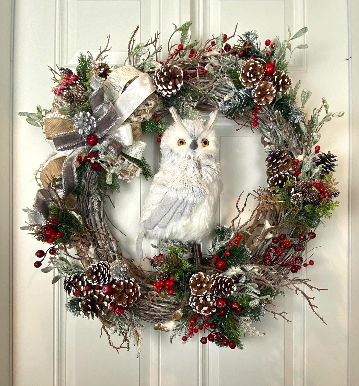 Winter Owl Wreath, Woodland Decor