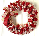 Gingerbread Ribbon Wreath, Farmhouse Holiday Kitchen Decor, Winter Front Door