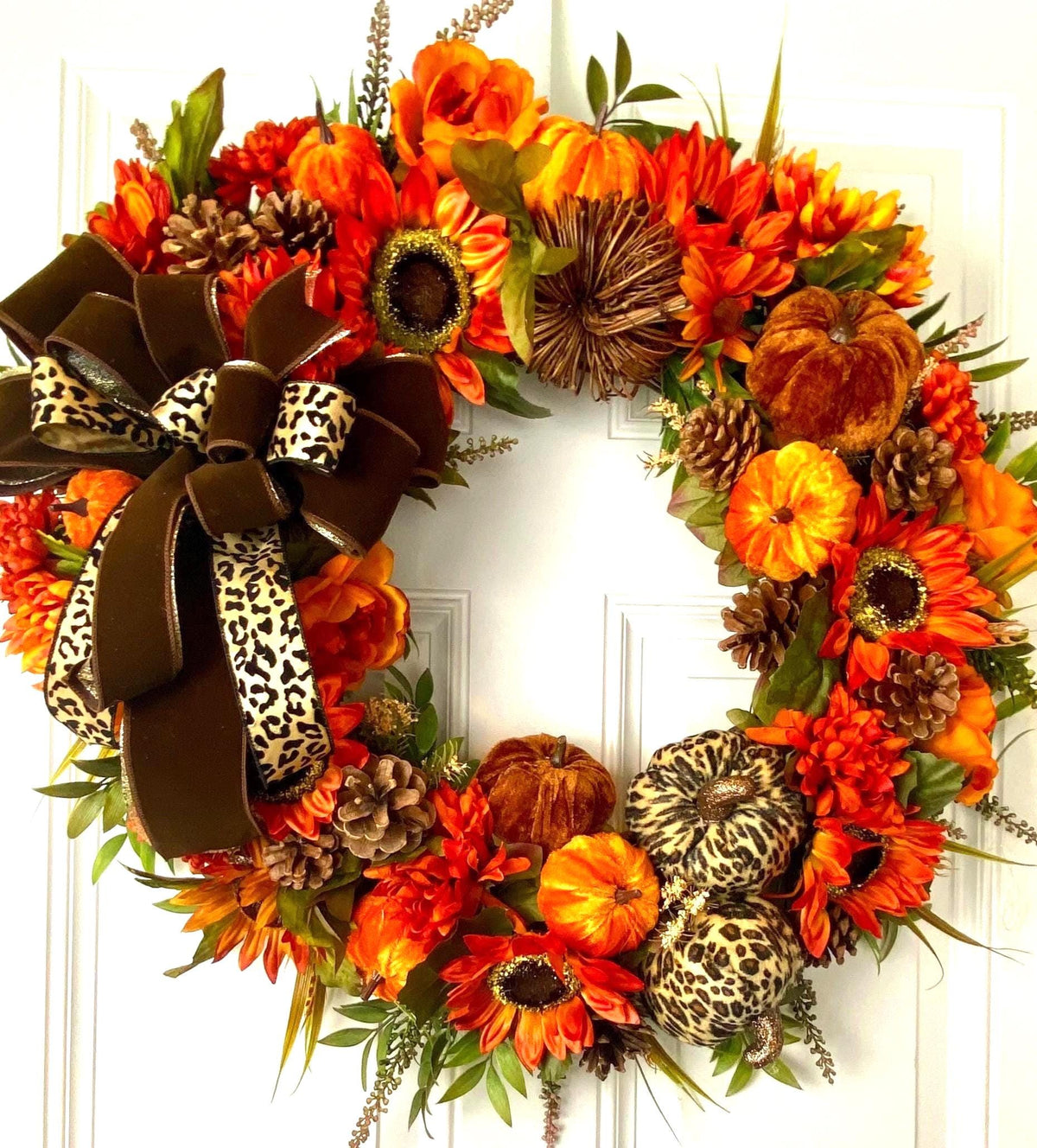 Pumpkin Sunflower Wreath: Wild Leopard Autumn Decor