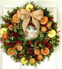 Fall-Winter Wreath with Bright Oranges, Apple Slices, Pinecones & Cinnamon Fragrance