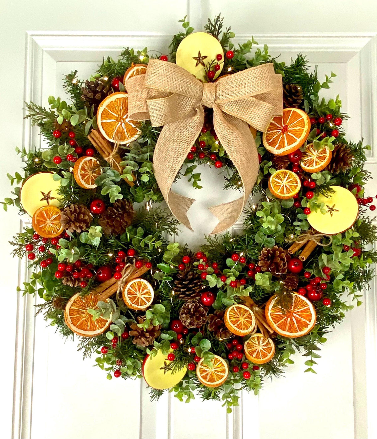 Fall-Winter Wreath with Bright Oranges, Apple Slices, Pinecones & Cinnamon Fragrance