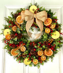 Fall-Winter Wreath with Bright Oranges, Apple Slices, Pinecones & Cinnamon Fragrance