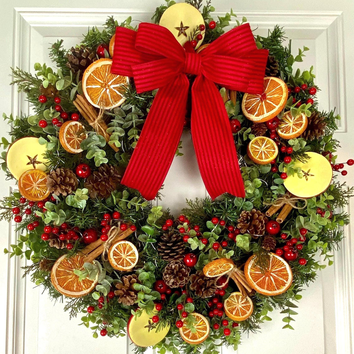 Fall-Winter Wreath with Bright Oranges, Apple Slices, Pinecones & Cinnamon Fragrance
