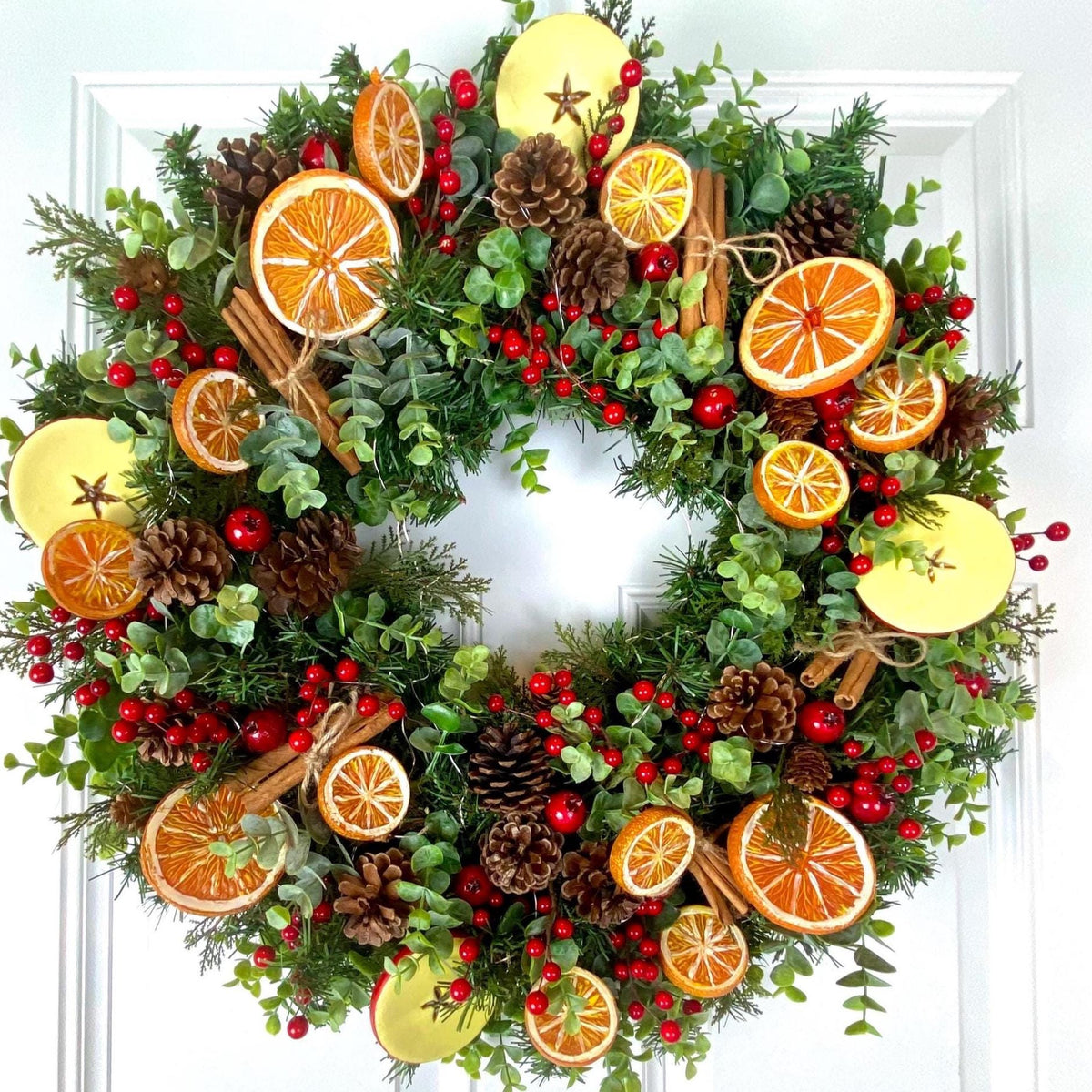 Fall-Winter Wreath with Bright Oranges, Apple Slices, Pinecones & Cinnamon Fragrance