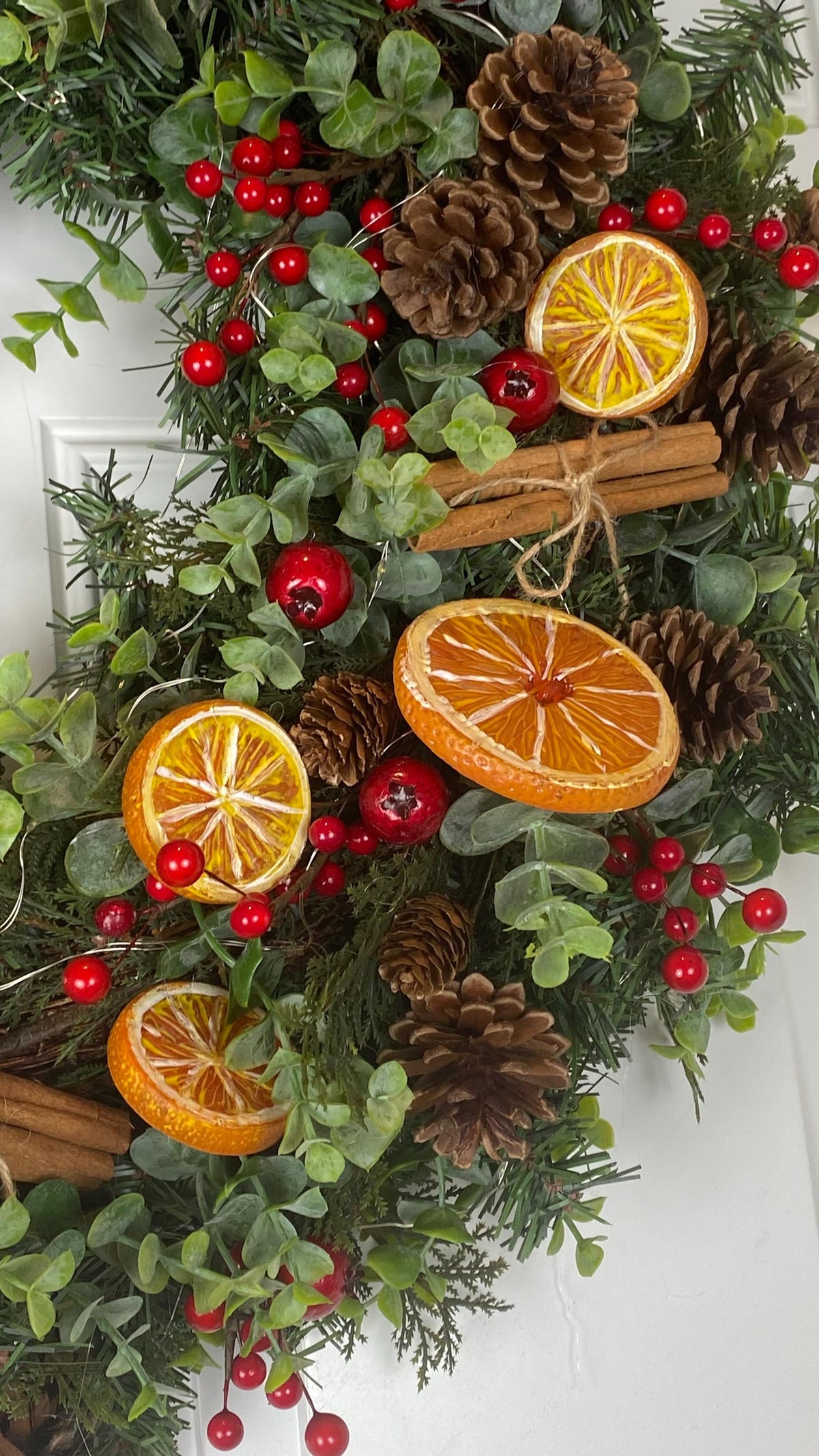 Fall-Winter Wreath with Bright Oranges, Apple Slices, Pinecones & Cinnamon Fragrance