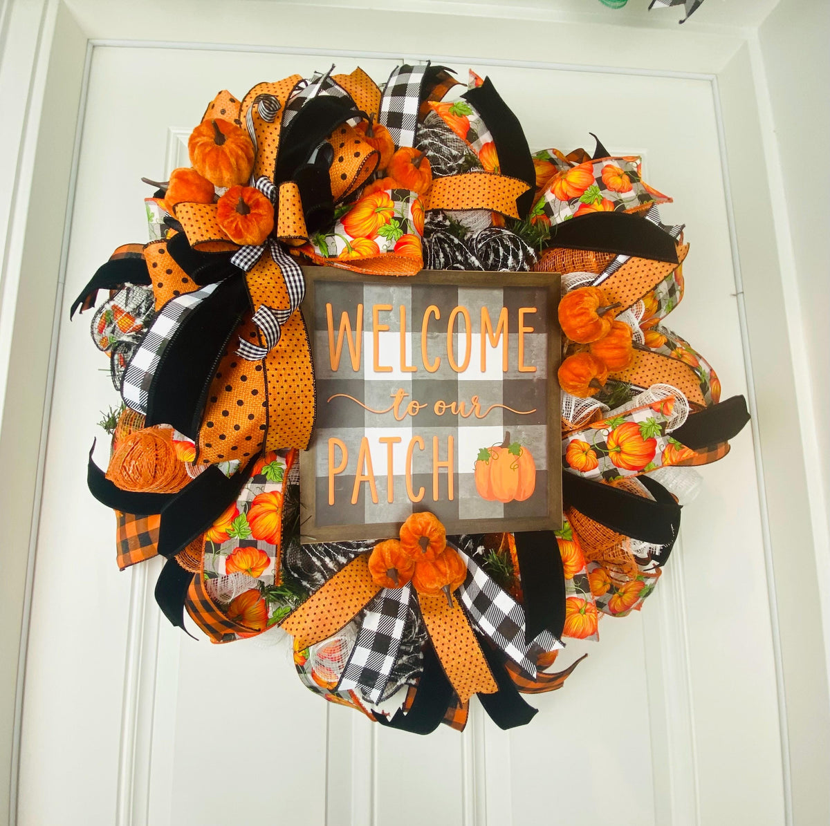 Fall Wreath, Pumpkin, Buffalo check, Farmhouse Deco, Traditional Autumn, Front Door decor