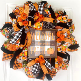 Fall Wreath, Pumpkin, Buffalo check, Farmhouse Deco, Traditional Autumn, Front Door decor