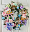 Lighted Pastel Gingerbread Wreath: Holiday Front Door Decor, Candyland