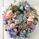 Lighted Pastel Gingerbread Wreath: Holiday Front Door Decor, Candyland