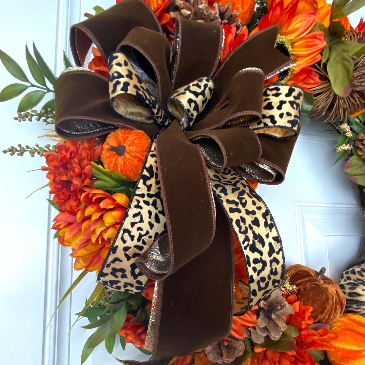Pumpkin Sunflower Wreath: Wild Leopard Autumn Decor