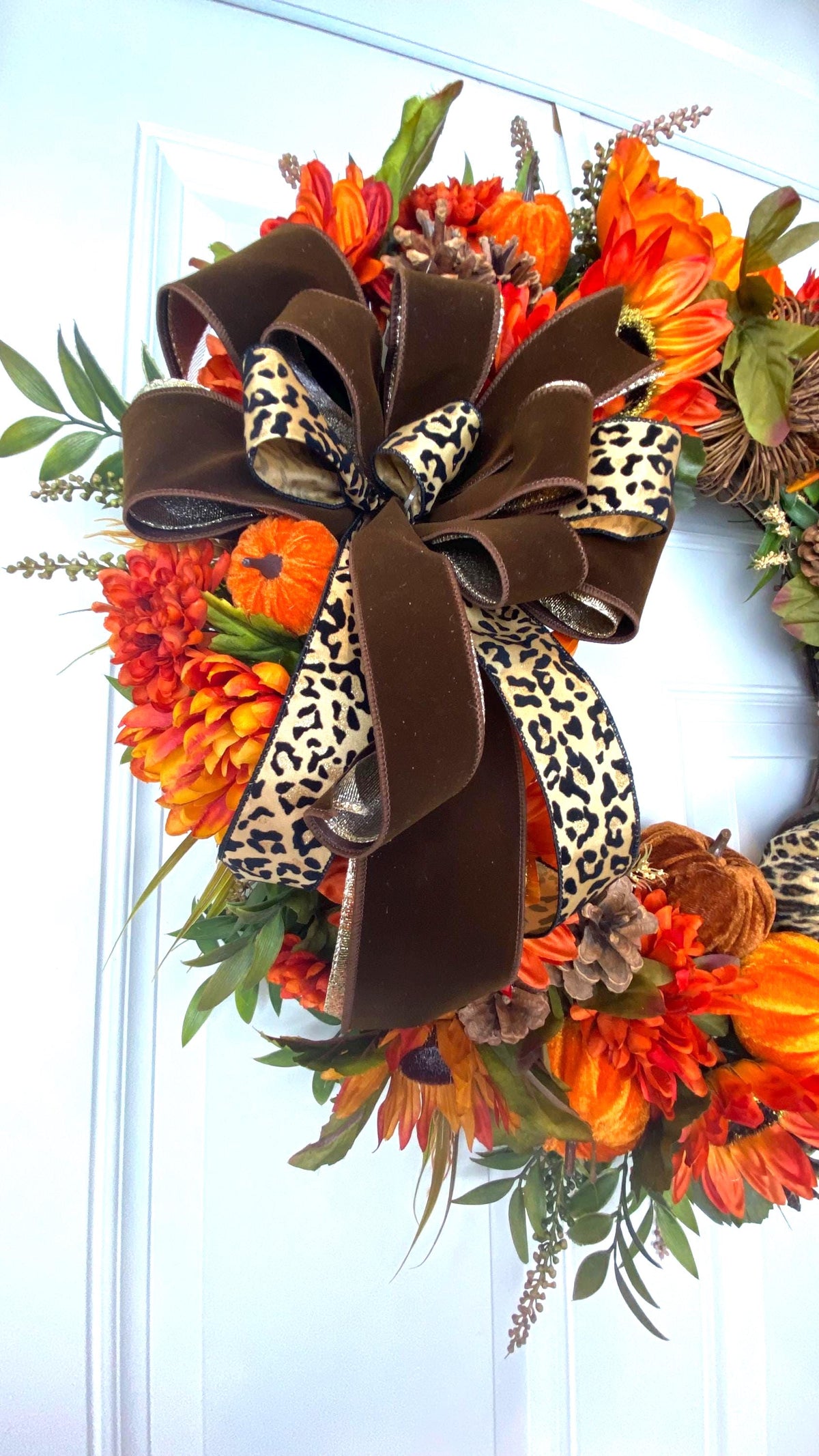 Pumpkin Sunflower Wreath: Wild Leopard Autumn Decor