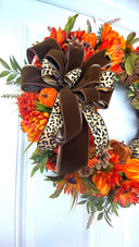 Pumpkin Sunflower Wreath: Wild Leopard Autumn Decor