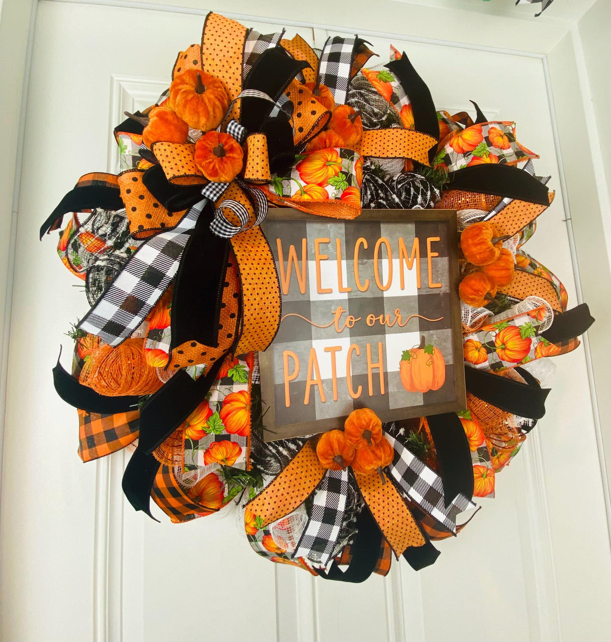 Fall Wreath, Pumpkin, Buffalo check, Farmhouse Deco, Traditional Autumn, Front Door decor