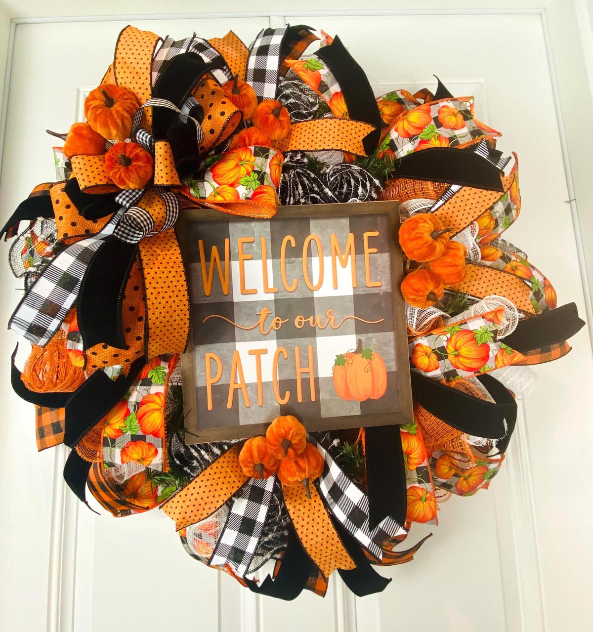 Fall Wreath, Pumpkin, Buffalo check, Farmhouse Deco, Traditional Autumn, Front Door decor