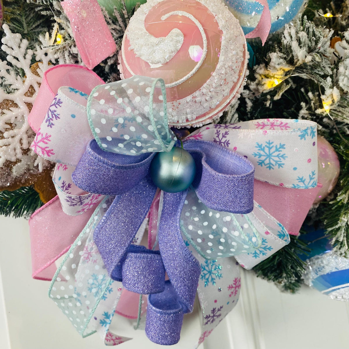Lighted Pastel Gingerbread Wreath: Holiday Front Door Decor, Candyland
