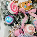 Lighted Pastel Gingerbread Wreath: Holiday Front Door Decor, Candyland