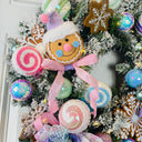 Lighted Pastel Gingerbread Wreath: Holiday Front Door Decor, Candyland