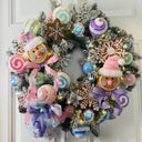 Lighted Pastel Gingerbread Wreath: Holiday Front Door Decor, Candyland