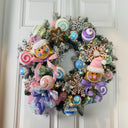Lighted Pastel Gingerbread Wreath: Holiday Front Door Decor, Candyland