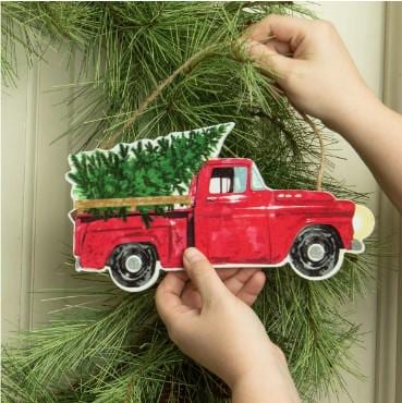 15" Red Truck Sign-MDF Truck with Christmas Tree