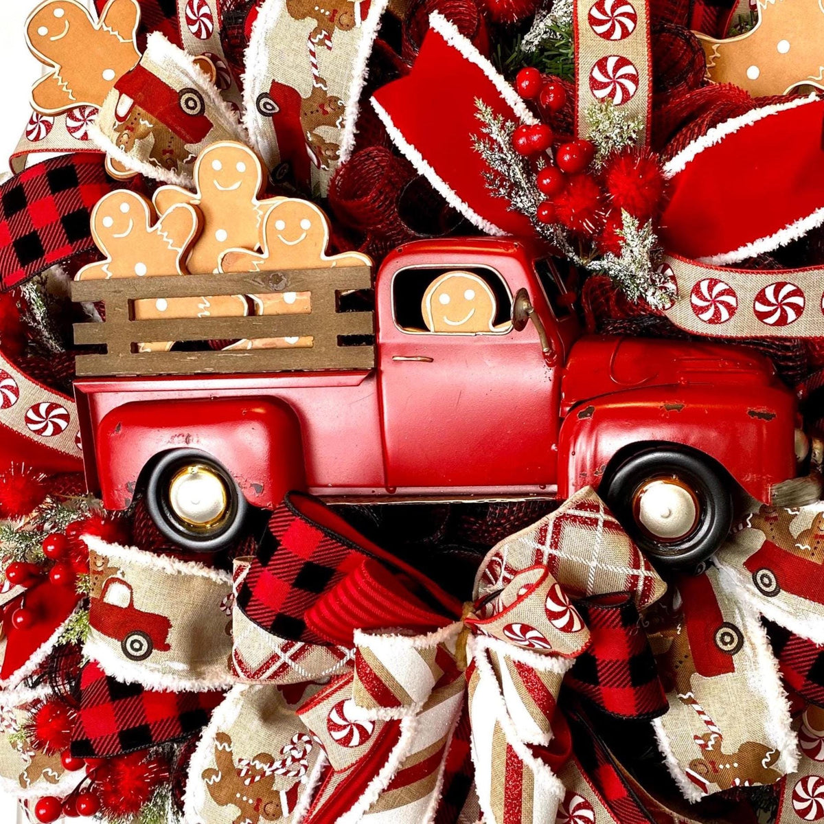 Classic Aged Red Truck Wreath Sign