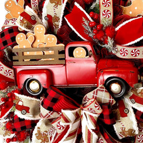 Classic Aged Red Truck Wreath Sign