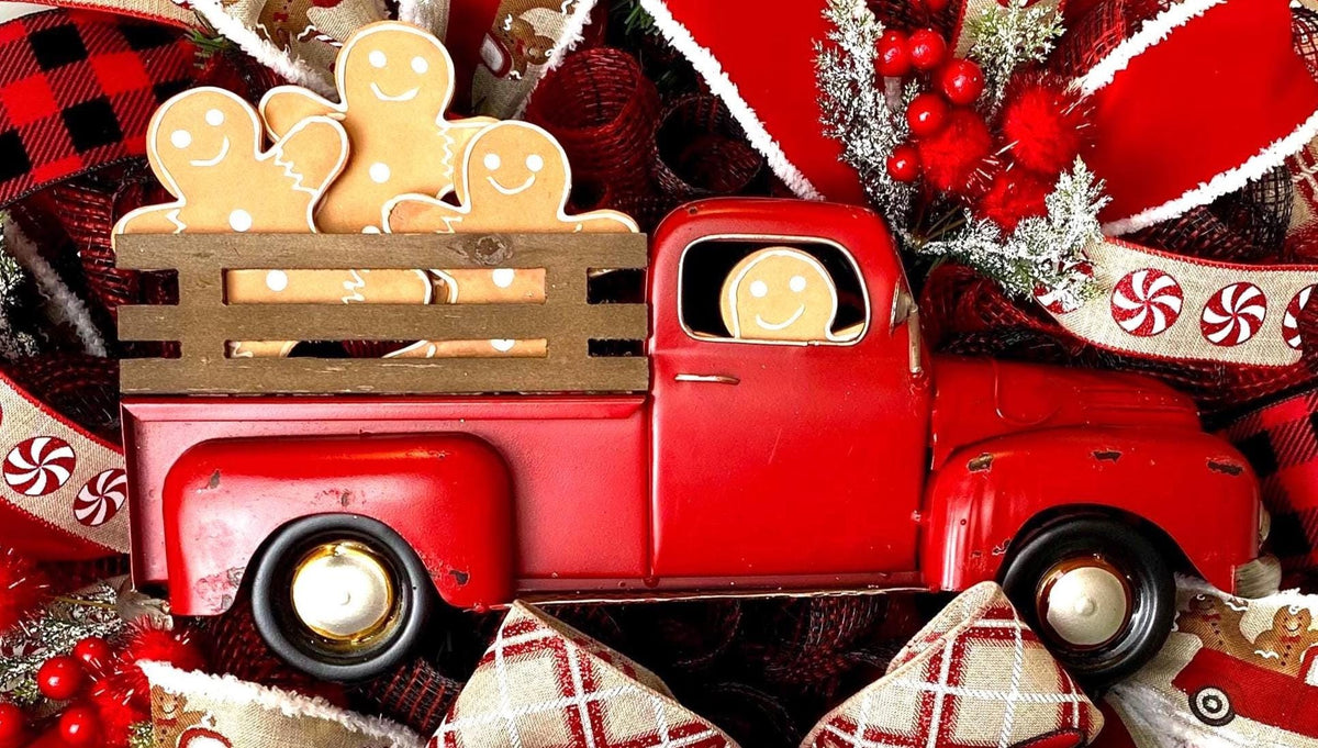 Classic Aged Red Truck Wreath Sign