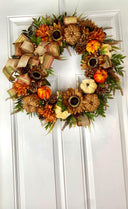 Luxury Fall Floral Pumpkin Wreath | Designer Autumn Door Wreath | Sunflower Harvest Decor