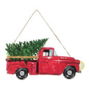 15" Red Truck Sign-MDF Truck with Christmas Tree