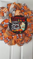 Farmhouse Fall Wreath: Pumpkin Spice, Jesus Christ, Thanksgiving Decor